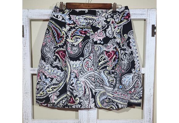 Cristina Paisley Dresses & Skirts - Cristina Paisley Print Stretch A-Line Skirt Women's Medium Black Multicolor